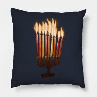 Detailed Lit Menorah Drawing Pillow