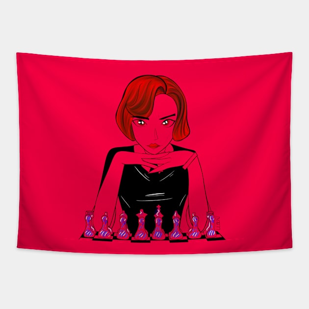 Red lady Chess beth harmon Tapestry by jorge_lebeau