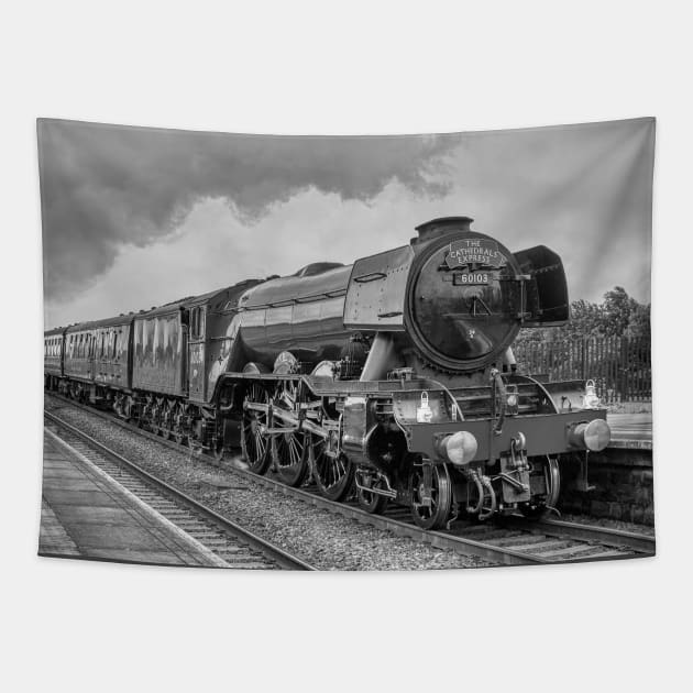 The Flying Scotsman - Black and White Tapestry by SteveHClark