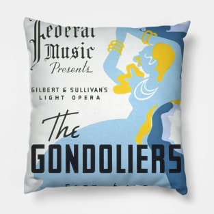 The Gondoliers vintage screen print in blue and yellow, 1937: Retro theatre poster, cleaned and restored Pillow