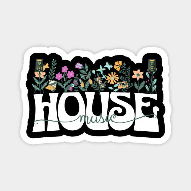 HOUSE MUSIC  - Beats In Bloom (white/green/purple) Magnet by DISCOTHREADZ 