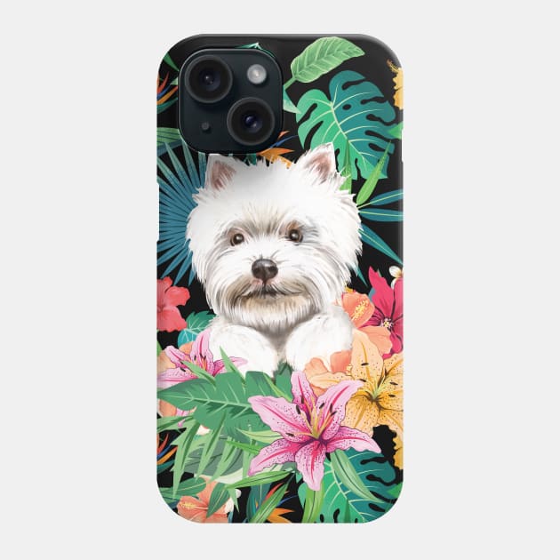 Tropical Westie West Highland white terrier Puppy Phone Case by LulululuPainting