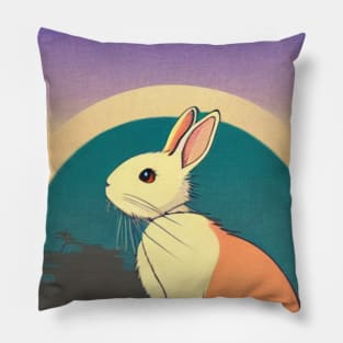 Retro Rabbit Under the Sun Florida White Rabbit Pillow