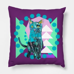 Geometric Black Newsprint Art Kitty Cat Pillow