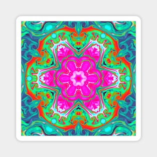 Psychedelic Mandala Flower Blue Pink Green and Red Magnet