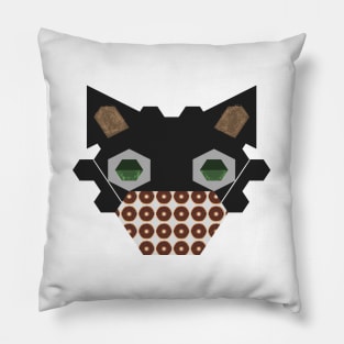 Black Cat Wearing Chocolate Donut Mask Pillow