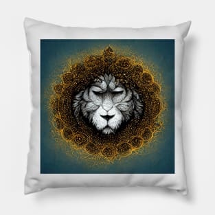 Golden Mandala Lion Pillow