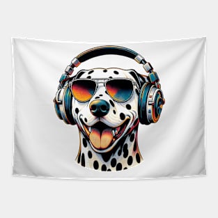 Dalmatian Smiling DJ with Headphones and Sunglasses Tapestry