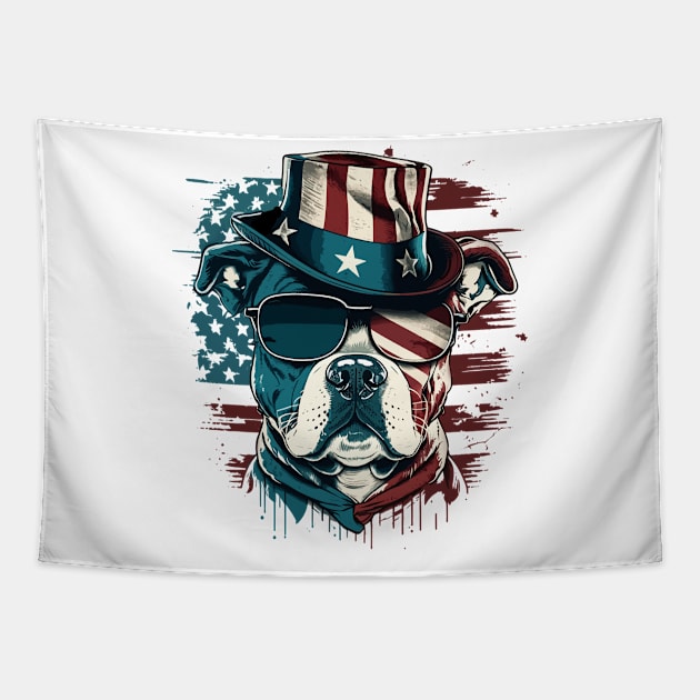 Patriotic Staffordshire Pit Bull Independence Day 4th of July Tapestry by AmbersDesignsCo