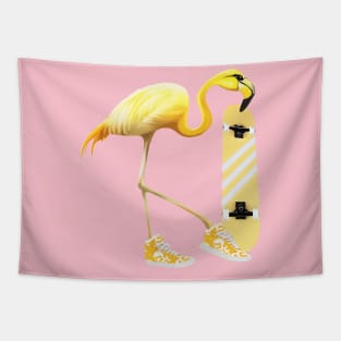 Yellow Flamingo and  shoes sneakers and skateboard Tapestry