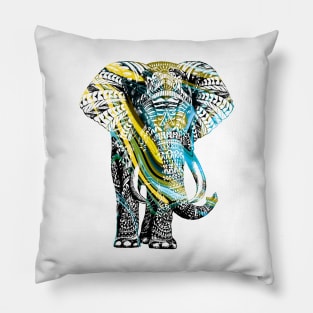 Intricate Asian Elephant Colorful Illustration Pillow