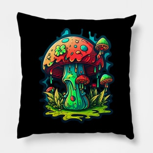 Psychedelic Dreams: Vibrant Mushroom Wonderland Pillow