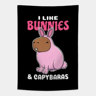 I Like Bunnies and Capybaras Cartoon Tapestry