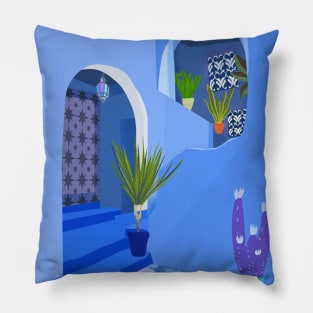 Blue city, Morocco Pillow