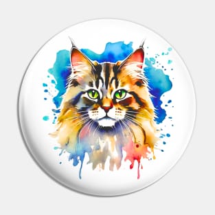 American Long-Hair Cat Watercolor Pin