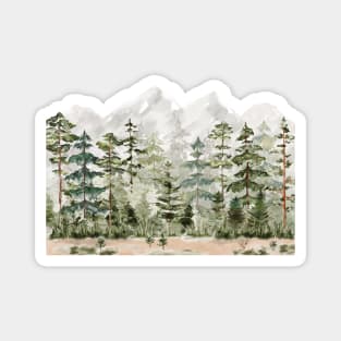 Watercolor Pine Forest on Mountain Magnet
