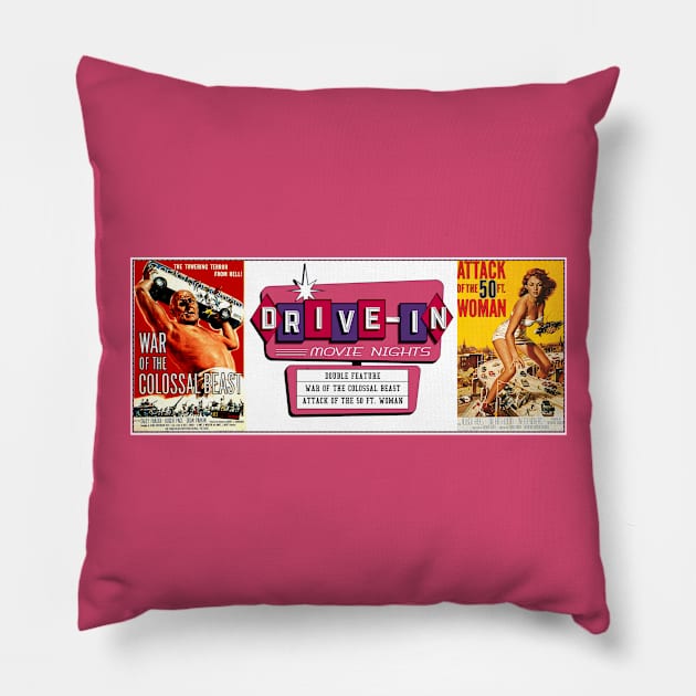 Drive-In Double Feature - Attack of the Giants Pillow by Starbase79