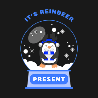 It Is Reindeer Present Penguin (Blue) T-Shirt