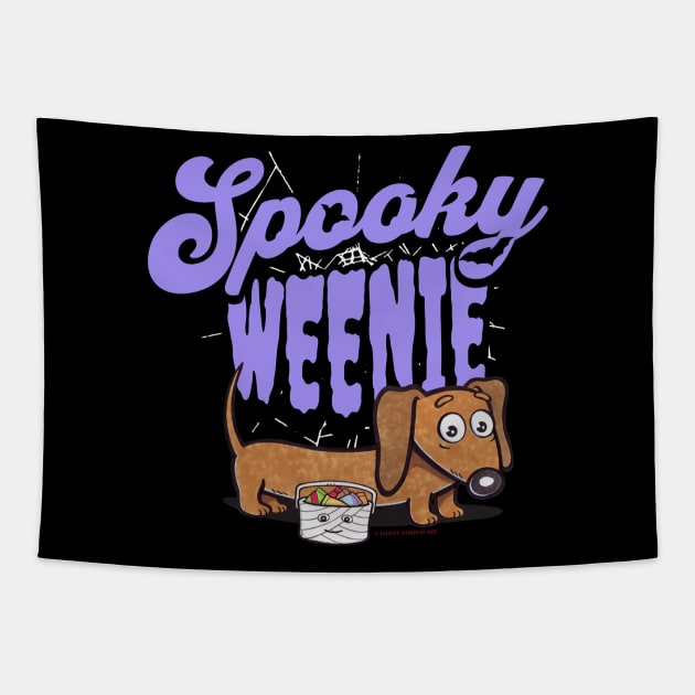 Funny Cute spooky weenie Doxie Dachshund with candy from Halloween trick or treats tee Tapestry by Danny Gordon Art