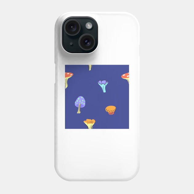 Mushrooms on a Blue Background Phone Case by A2Gretchen