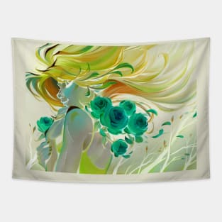 floral lady in bright spring sunshine ecopop Tapestry