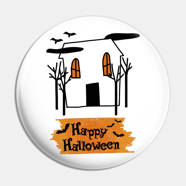 Haunted House Halloween Cute Doodle, Halloween Trick Treat Spooky Creepy Pumpkin Concept, Scary Trees And Flying Bats Transparent Graphic Design Pin by Modern Art