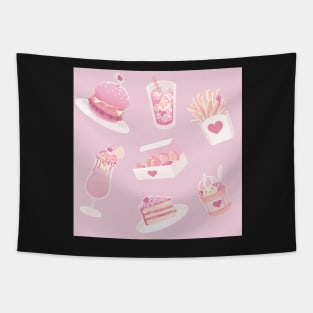 Pink Kawaii Fast Food Tapestry