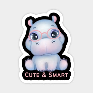 Cute and Smart Cookie Sweet little hippopotamus in pink glasses cute baby outfit Magnet