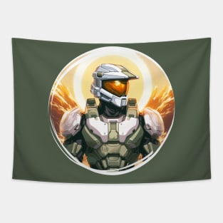 Guardian of Twilight: Master Chief Halo Sunset Tapestry