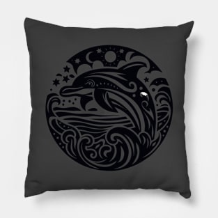 Majestic Ocean Waves Dolphin Leap Silhouette Pillow