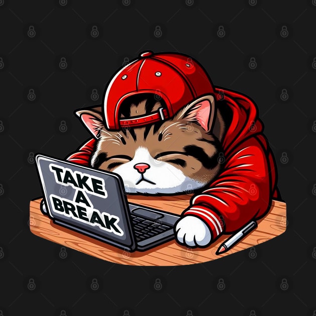 Take A Break meme Chubby Tabby Cat Take A Nap Laptop by Plushism