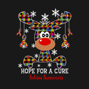 Reindeer Hope For A Cure Autism  Awareness Christmas T-Shirt