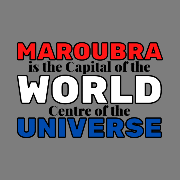 MAROUBRA IS THE CAPITAL OF THE WORLD, CENTRE OF THE UNIVERSE - RED, WHITE AND BLUE BACKGROUND by SERENDIPITEE