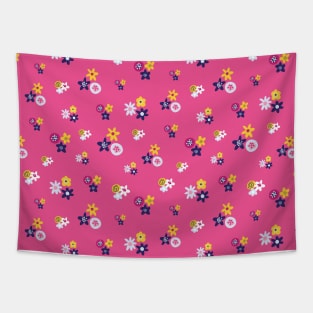 Yellow Purple White Flowers On Pink Tapestry