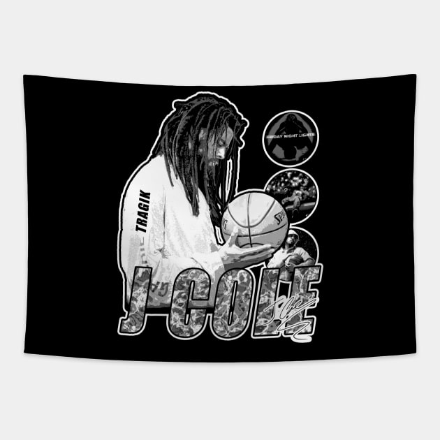 J Cole - Black and White 3 Top Album T-Shirt Tapestry by TRAGIK TEXTILES