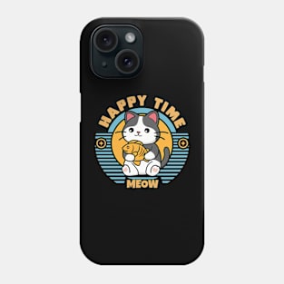 Cute Happy Time Meow Cat With Fish Retro Design Phone Case