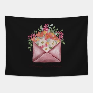 Colorful Floral Envelope Happy Birthday Greeting Card Tapestry
