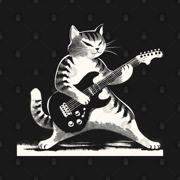 Electric Guitar Cat Rock Music Japan Style Funny Cat by KsuAnn