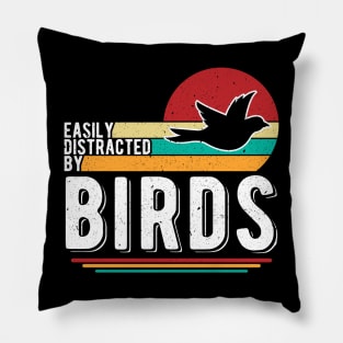 Easily Distracted by Birds Vintage Pillow