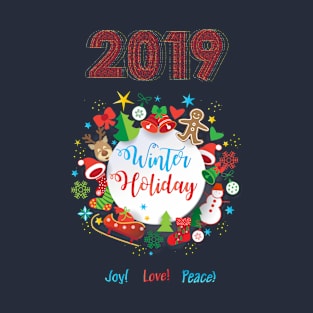 2019 Winter Holiday Christmas & Happy New Year Symbols T-Shirt