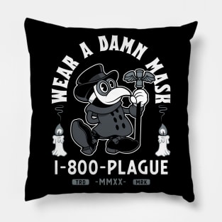 Vintage Cartoon Plague Doctor - Wear a Damn Mask - Macabre Pillow