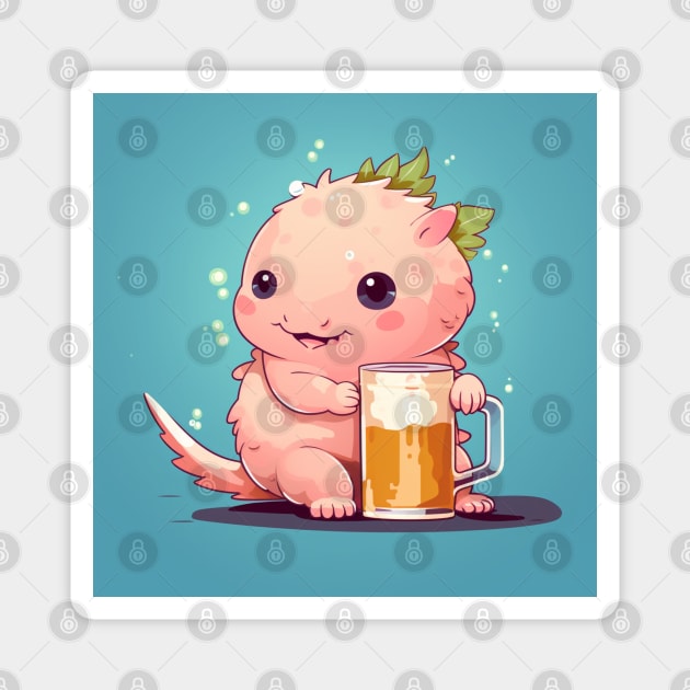 Cute axolotl drinking beer Magnet by MilkyBerry