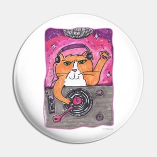 Cool Dj Cat Marker Art Illustration Pin