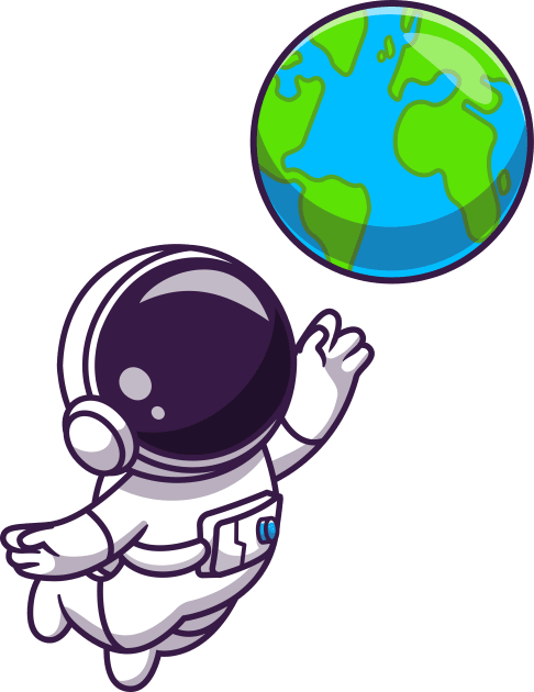 Cute Astronaut Floating With Earth World Cartoon Kids T-Shirt by Catalyst Labs