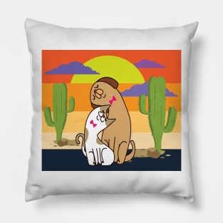 Cat and dog with sunset Pillow