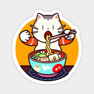 Cute cat eating ramen Magnet