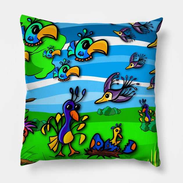 Birds, Birds, Birds Pillow by skrbly