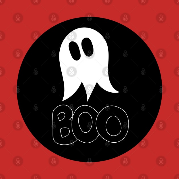 Cute ghost cartoon BOO text circle frame black by Angel Dawn Design