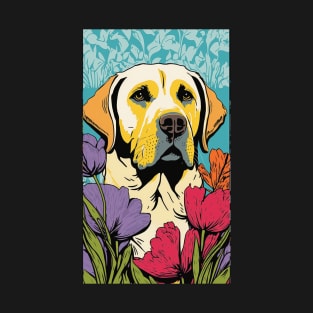 Labrador Retriever Dog Vibrant Tropical Flower Tall Retro Vintage Digital Pop Art Portrait T-Shirt