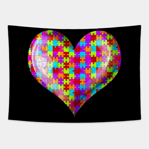 Jigsaw Puzzle Heart Autism Awareness Tapestry by SinBle